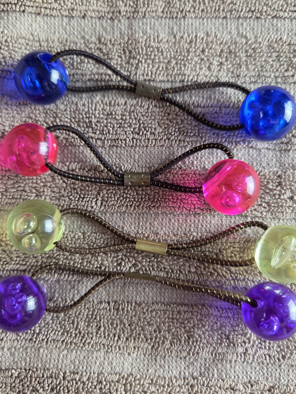 Colorful Kids Vintage Knocker Ball Hair Ties - Pack of 4 Elastic Stretch